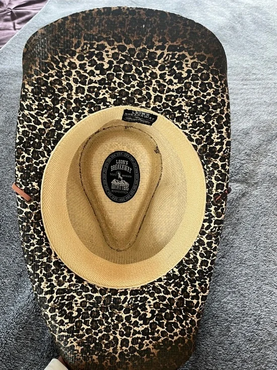Leopard Print Straw Cowboy Hat - Brown & Tan - Picture 3 of 3